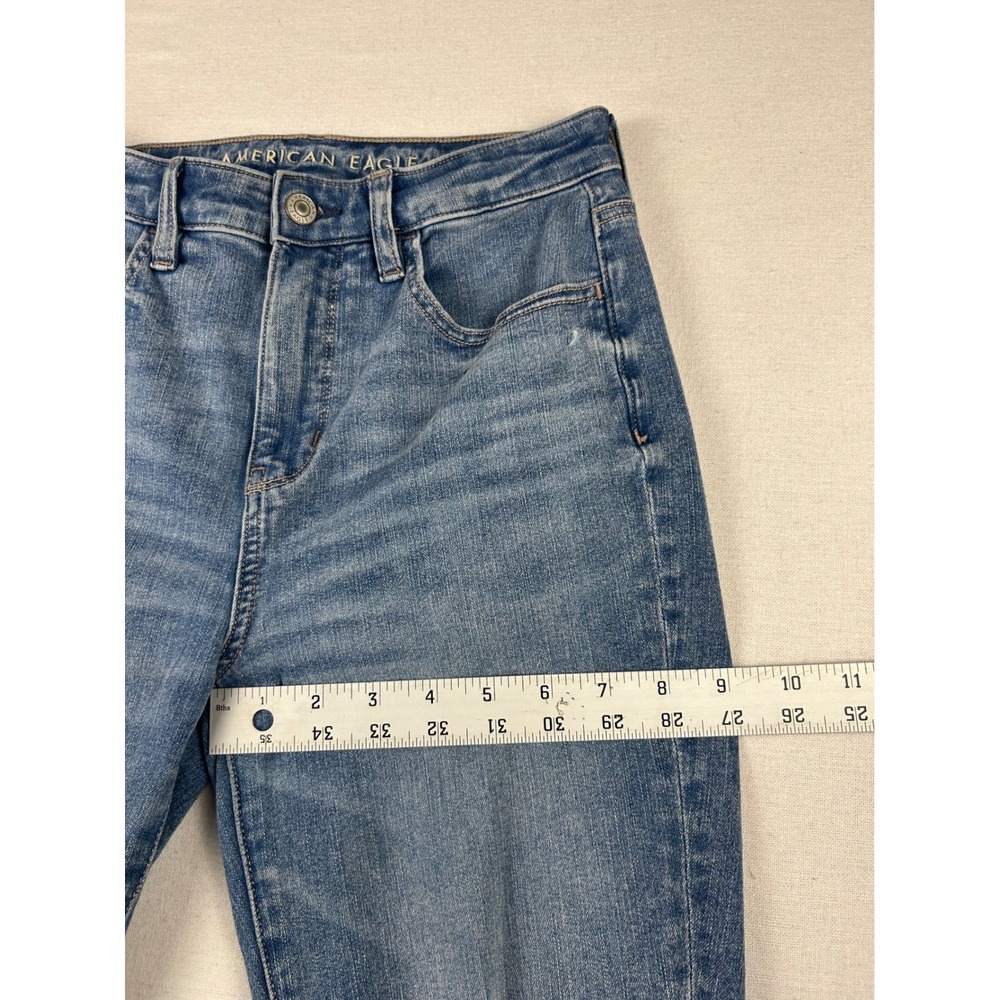American Eagle High Waisted Distressed Skinny Jeans Medium Wash Blue Denim - Picture 5 of 12